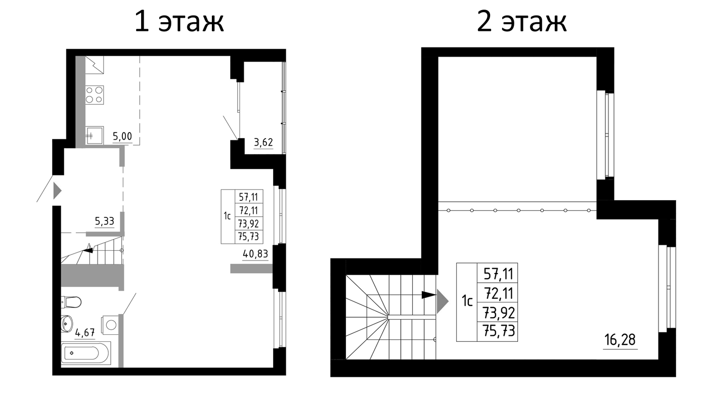 Планировка 2Е-к.кв, 73,92 м² в ЖК Небосклоны