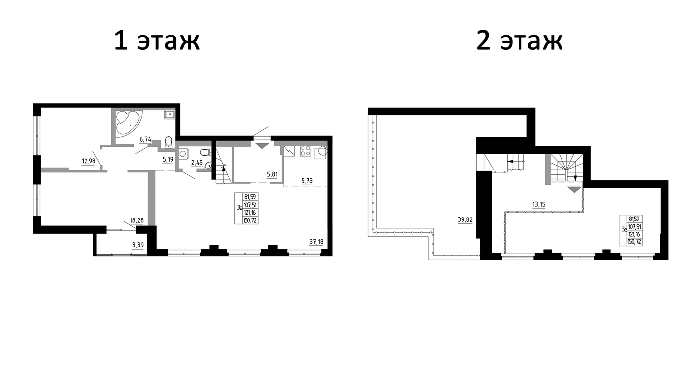 Планировка 3Е-к.кв, 121,16 м² в ЖК Небосклоны