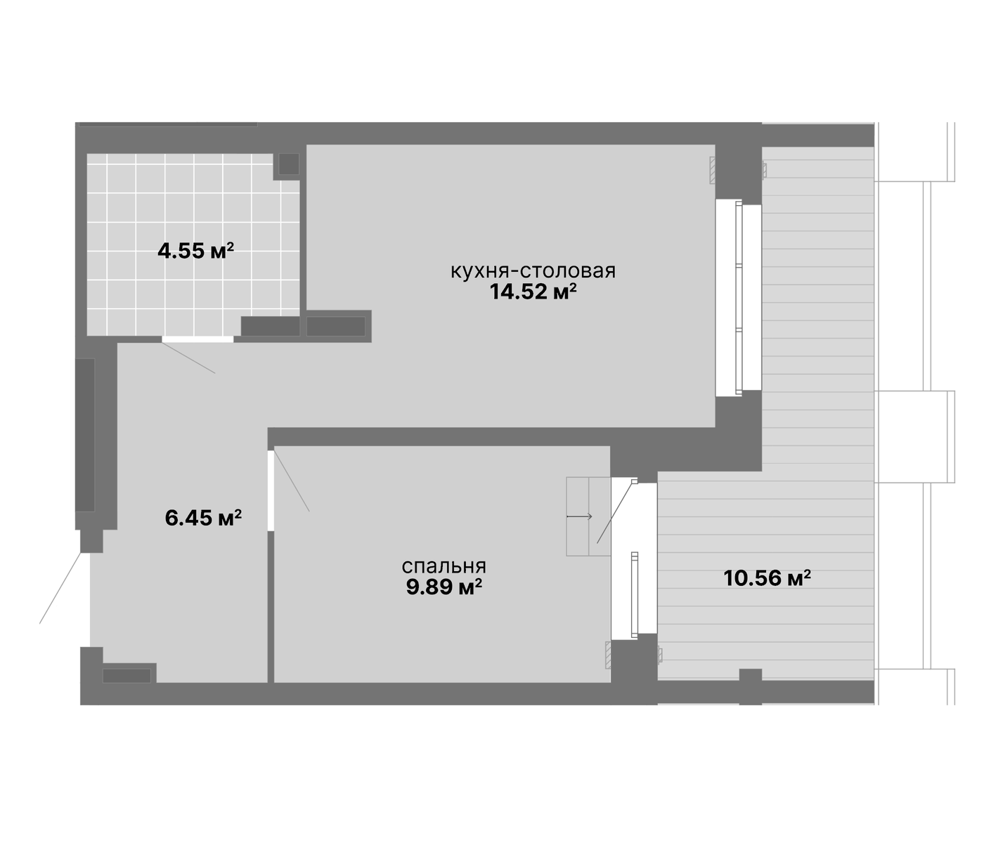 Планировка 1-к.кв, 45,97 м² в ЖК НИИ: Наука и искусство