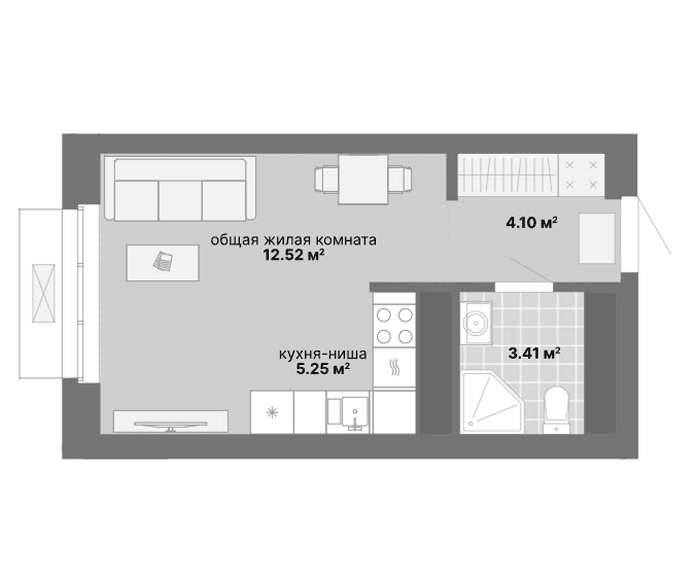 Планировка Студия, 25,28 м² в ЖК НИИ: Наука и искусство