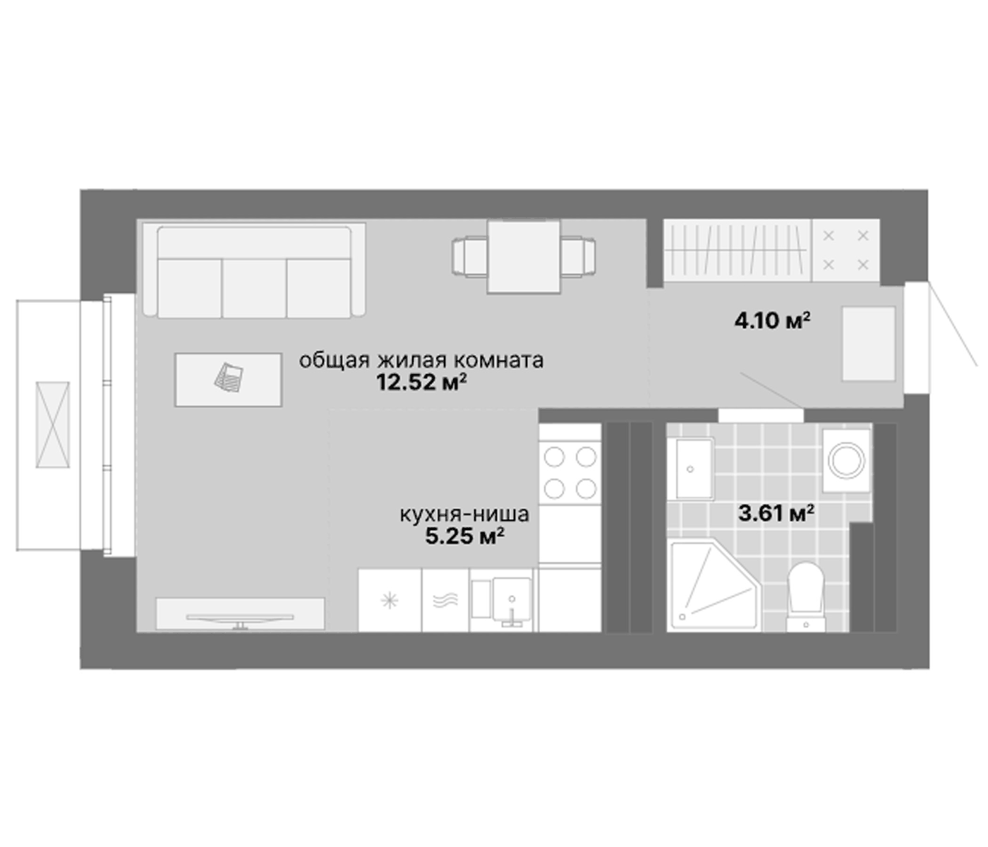 Планировка Студия, 25,48 м² в ЖК НИИ: Наука и искусство