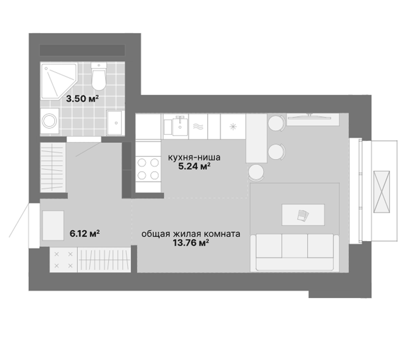 Планировка Студия, 28,62 м² в ЖК НИИ: Наука и искусство