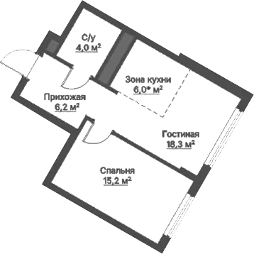 Планировка 1-к.кв, 43,7 м² в ЖК Никольский