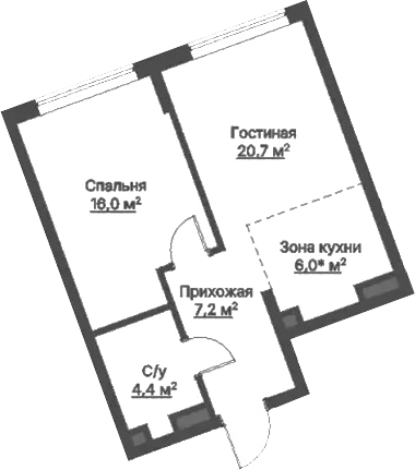 Планировка 1-к.кв, 48,3 м² в ЖК Никольский