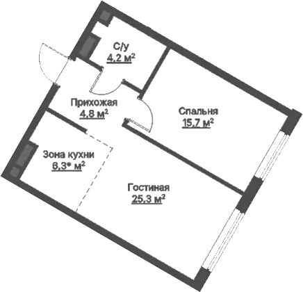 Планировка 1-к.кв, 50 м² в ЖК Никольский