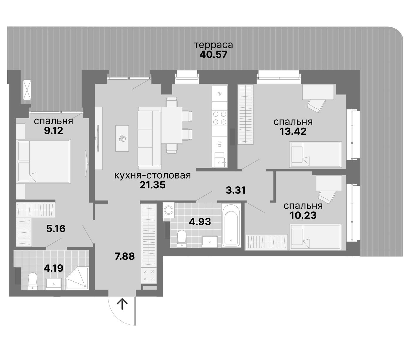 Планировка 3-к.кв, 120,16 м² в ЖК Нова парк