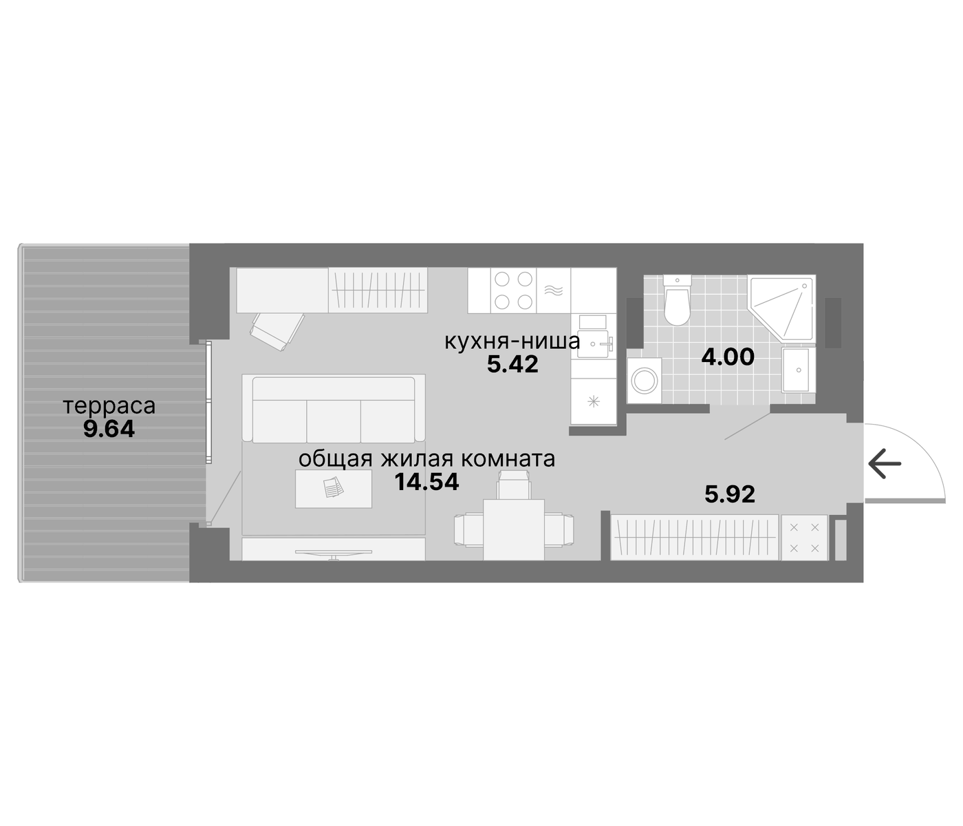 Планировка Студия, 39,52 м² в ЖК Нова парк