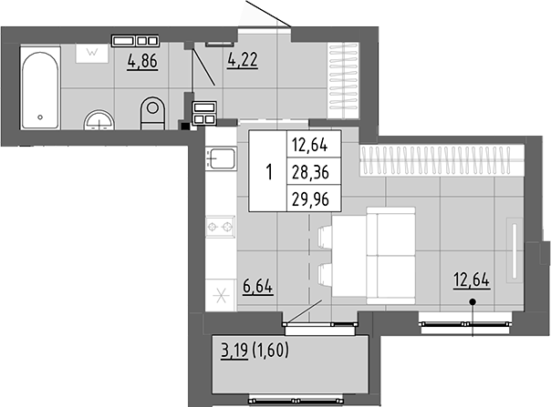 Планировка Студия, 29,96 м² в ЖК Новация