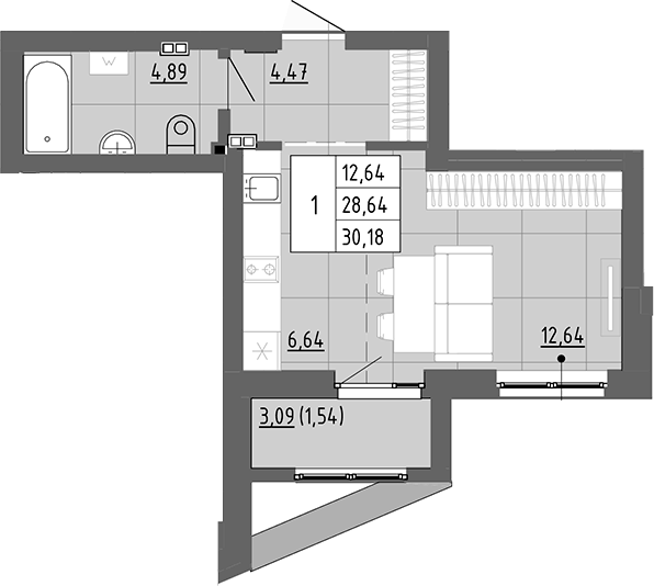 Планировка Студия, 30,18 м² в ЖК Новация