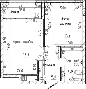Планировка 2Е-к.кв, 38,8 м² в ЖК Ньютон парк