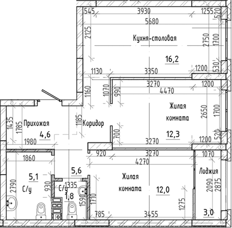 Планировка 3Е-к.кв, 58,9 м² в ЖК Ньютон парк