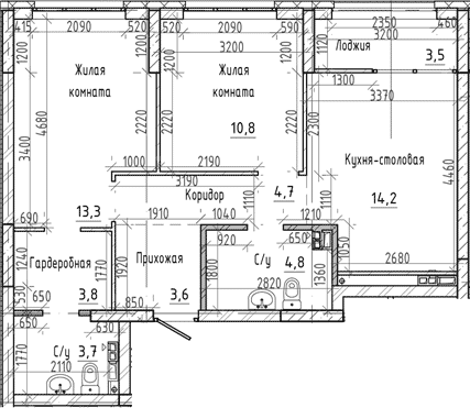 Планировка 3Е-к.кв, 60,7 м² в ЖК Ньютон парк