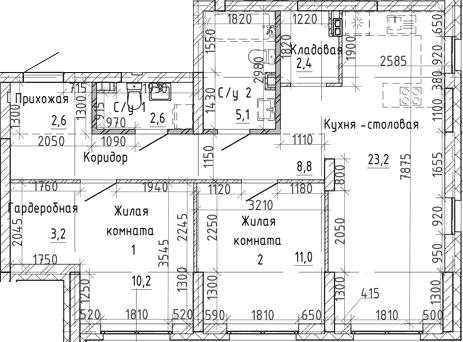 Планировка 3Е-к.кв, 69,1 м² в ЖК Ньютон парк