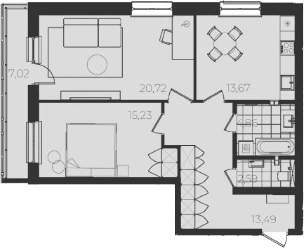 Планировка 2-к.кв, 80,5 м² в ЖК Огни Исети