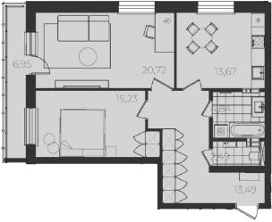 Планировка 2-к.кв, 80,6 м² в ЖК Огни Исети