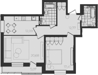 Планировка 2-к.кв, 81,5 м² в ЖК Огни Исети