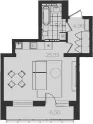 Планировка Студия, 42,6 м² в ЖК Огни Исети