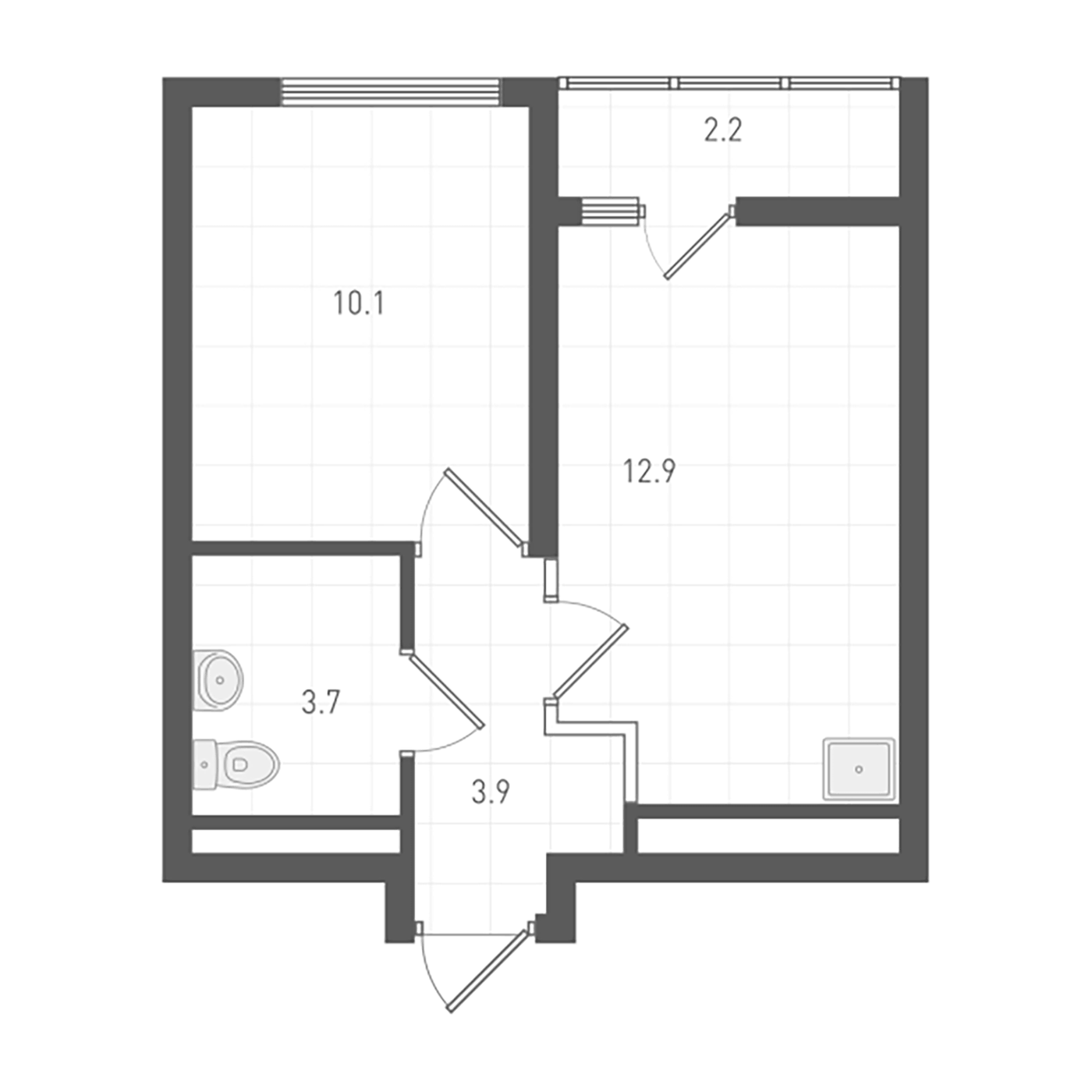 Планировка 1-к.кв, 31,8 м² в ЖК ОК: Премиум