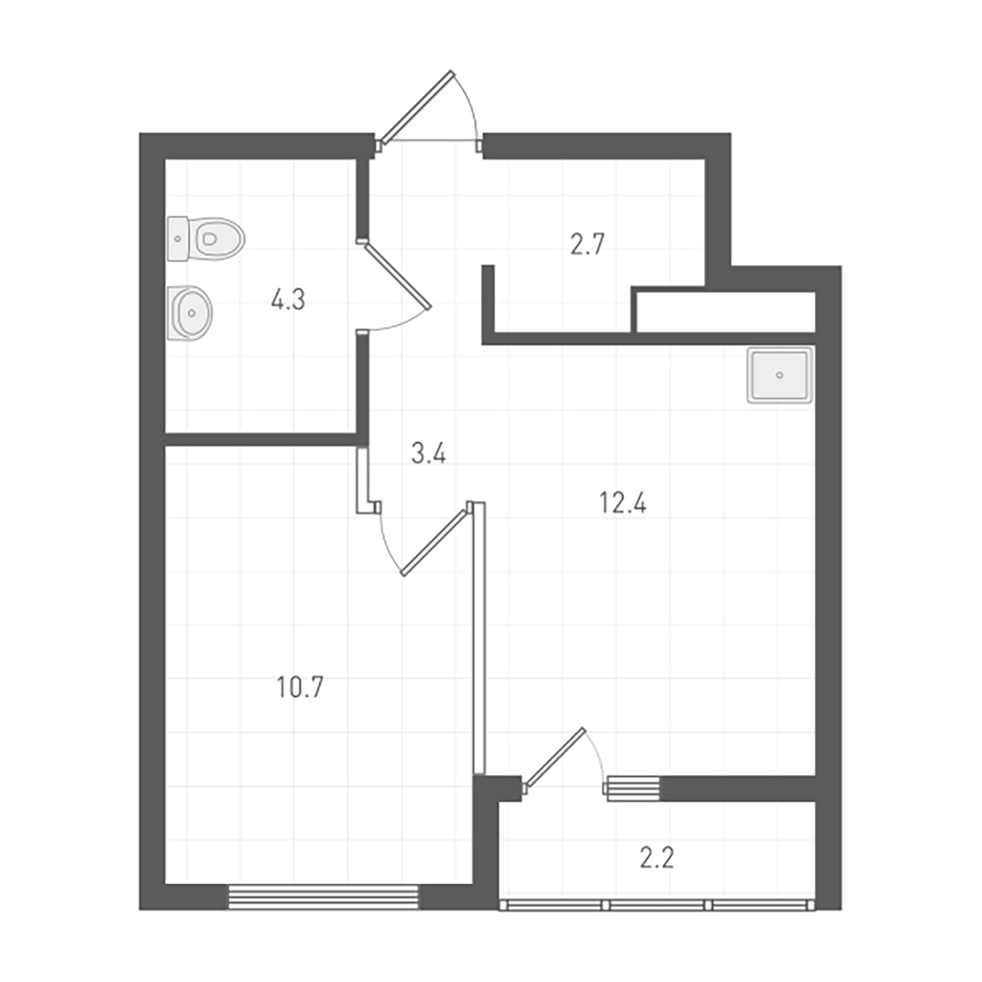 Планировка 1-к.кв, 34,7 м² в ЖК ОК: Премиум