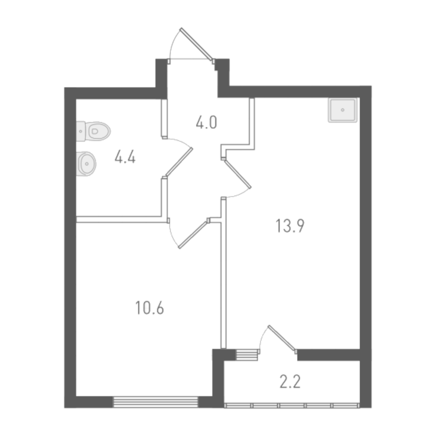 Планировка 1-к.кв, 34 м² в ЖК ОК: Премиум