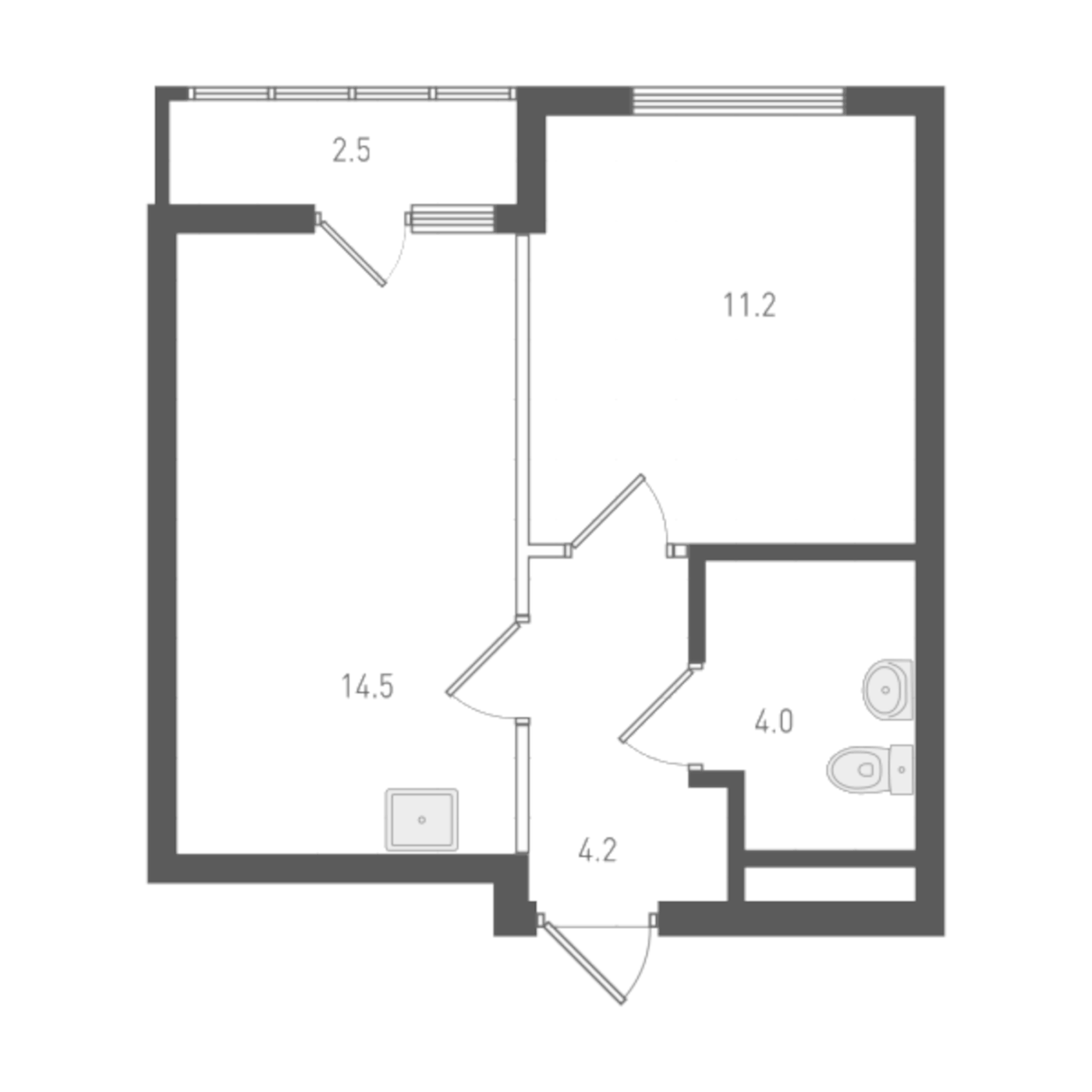Планировка 1-к.кв, 35,2 м² в ЖК ОК: Премиум