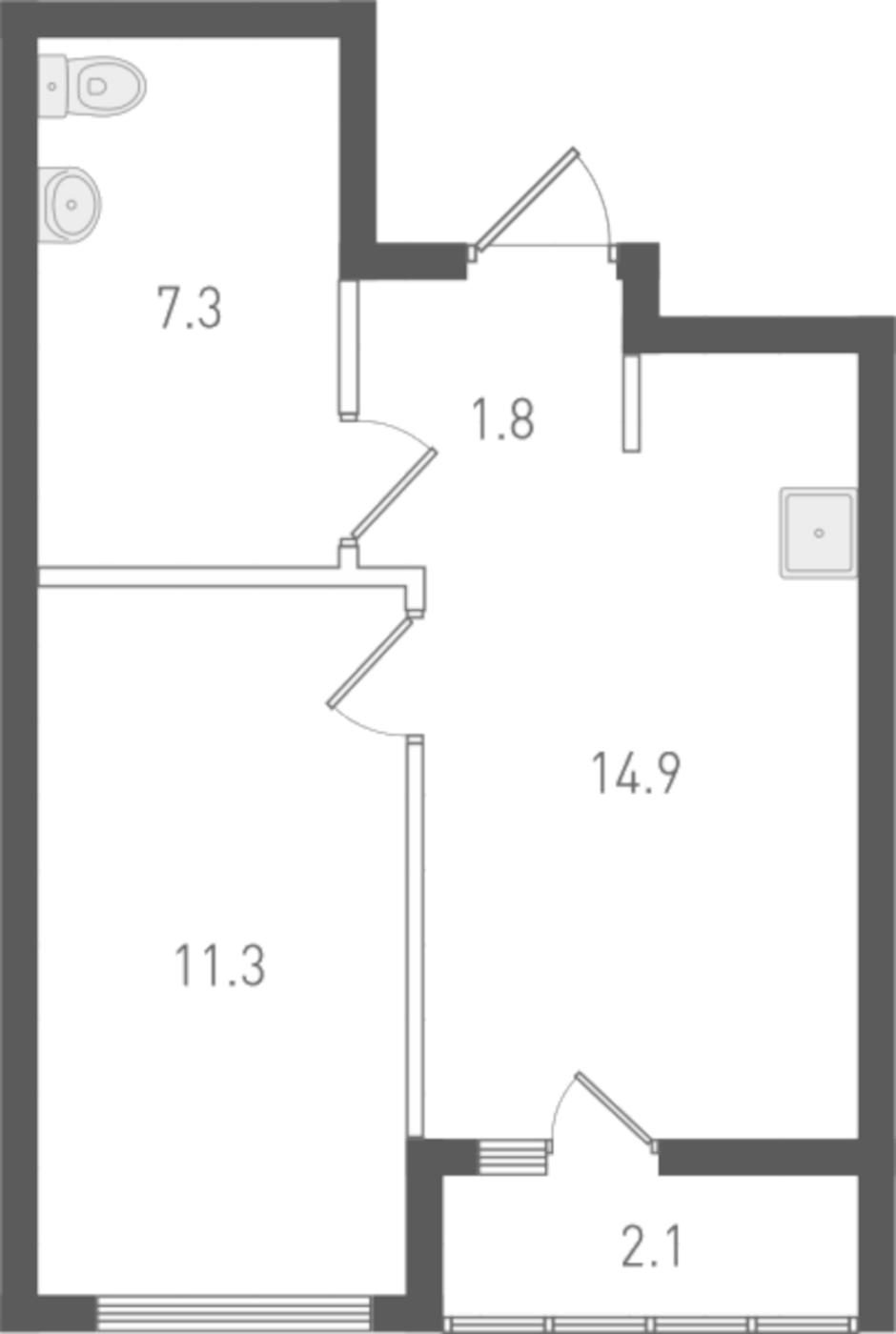 Планировка 1-к.кв, 36,3 м² в ЖК ОК: Премиум