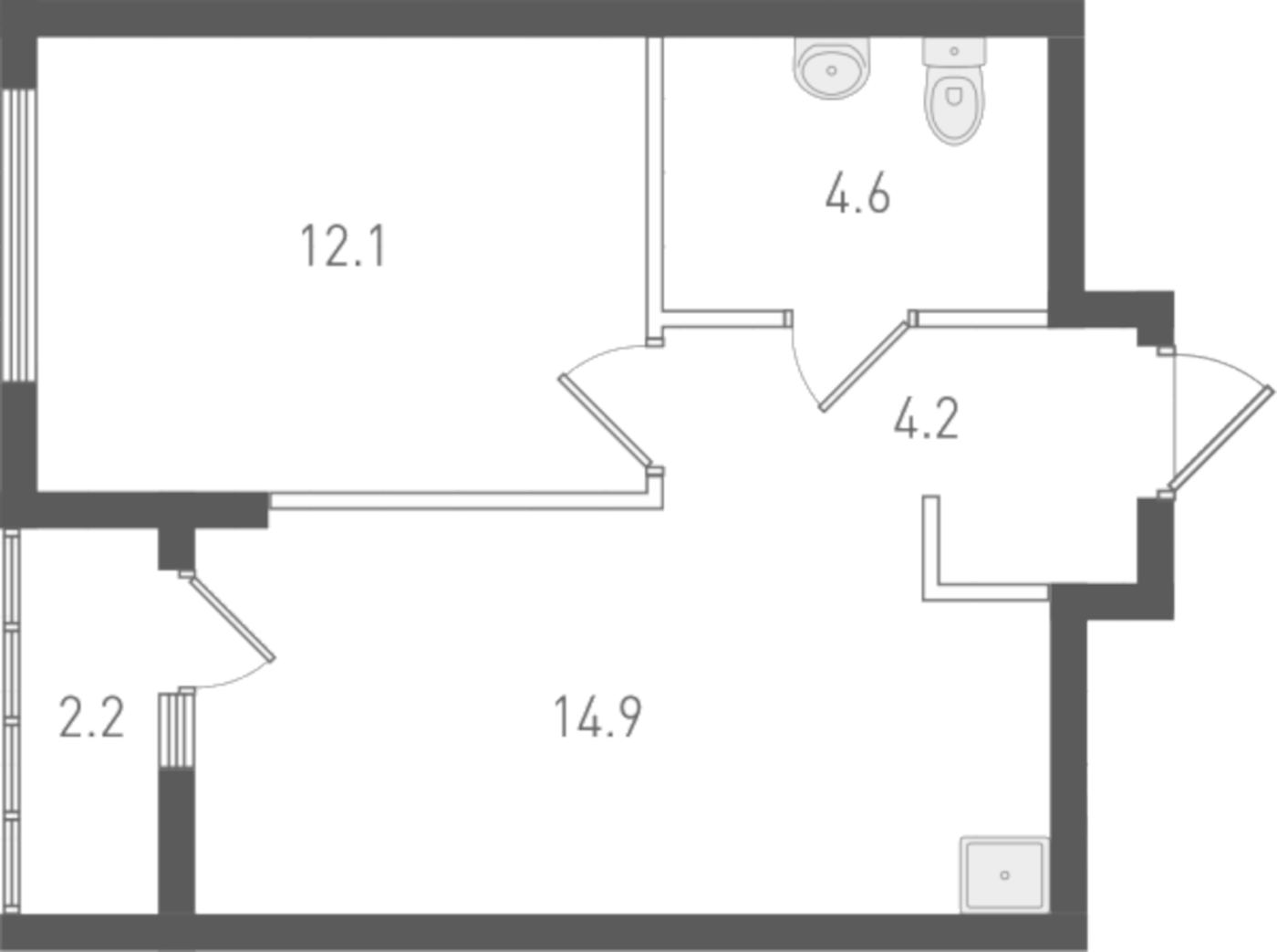 Планировка 1-к.кв, 36,9 м² в ЖК ОК: Премиум