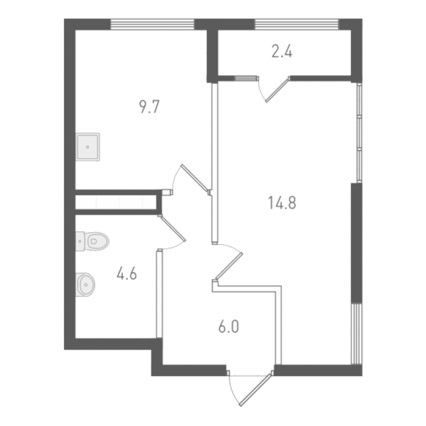 Планировка 1-к.кв, 37,5 м² в ЖК ОК: Премиум