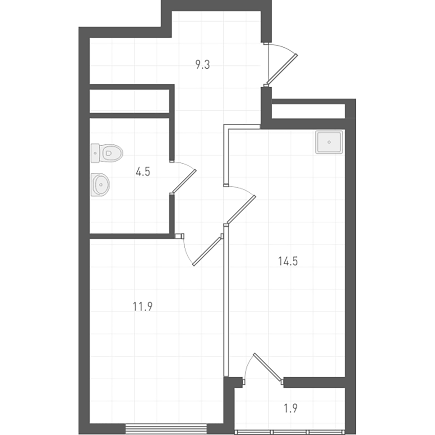 Планировка 1-к.кв, 41 м² в ЖК ОК: Премиум