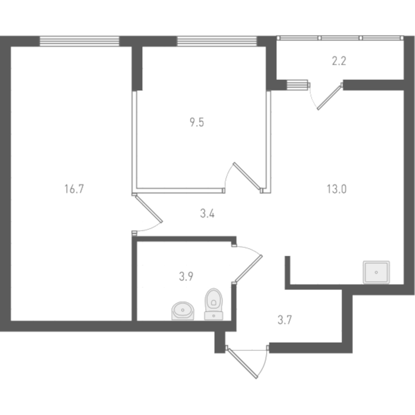 Планировка 2-к.кв, 51,2 м² в ЖК ОК: Премиум