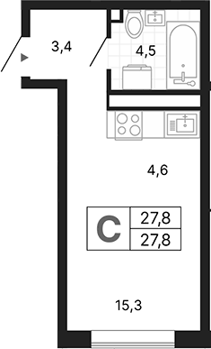 Планировка Студия, 27,15 м² в ЖК Орбита