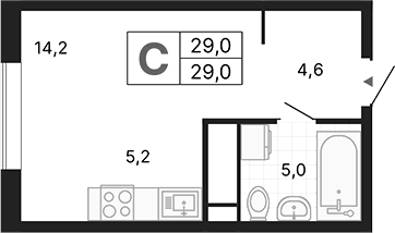 Планировка Студия, 29,04 м² в ЖК Орбита