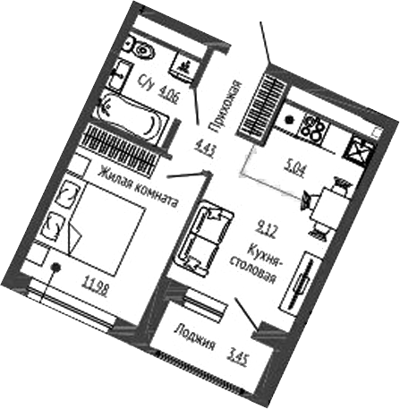 Планировка 2Е-к.кв, 36,36 м² в ЖК Орбита на Титова