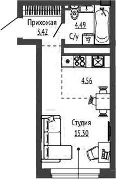 Планировка Студия, 27,77 м² в ЖК Орбита на Титова
