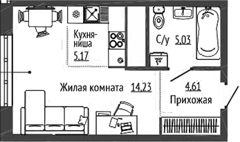 Планировка Студия, 29,04 м² в ЖК Орбита на Титова