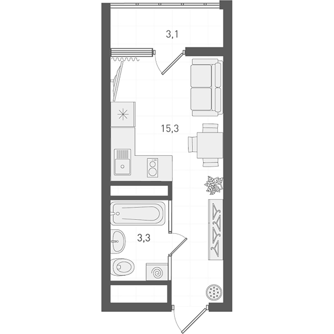 Планировка Студия, 20.1 м² в ЖК Основинские кварталы
