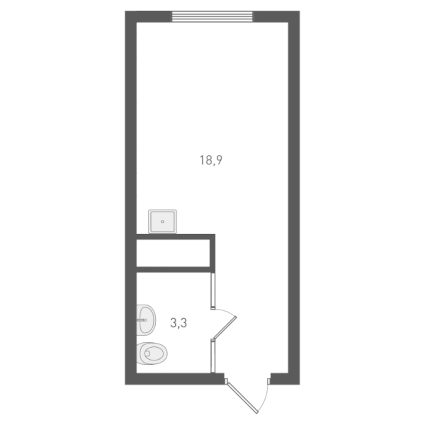 Планировка Студия, 22.2 м² в ЖК Основинские кварталы