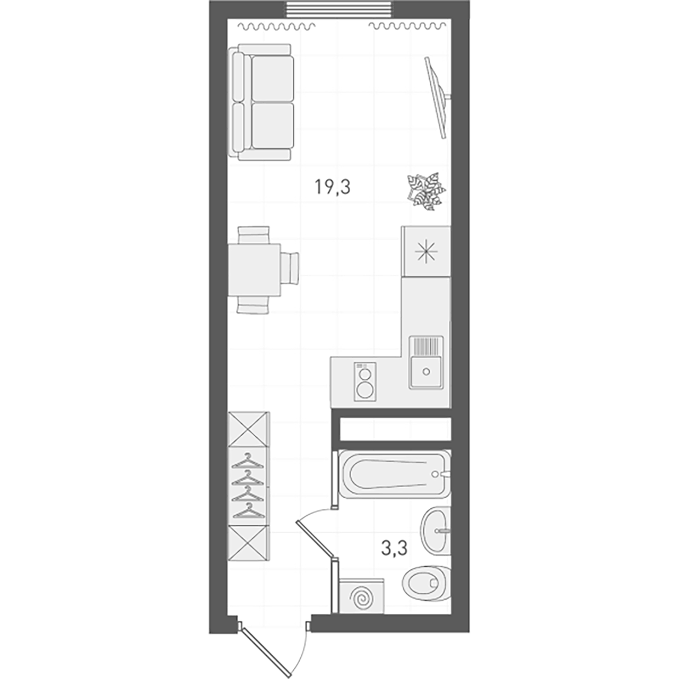 Планировка Студия, 22.7 м² в ЖК Основинские кварталы