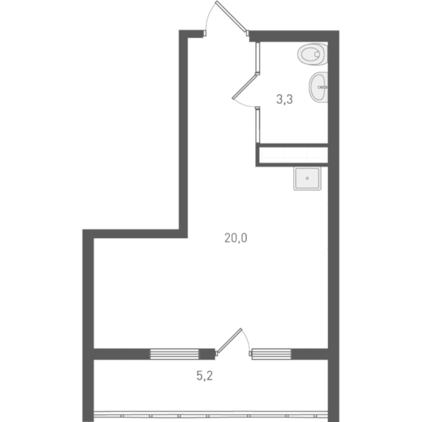 Планировка Студия, 25.9 м² в ЖК Основинские кварталы