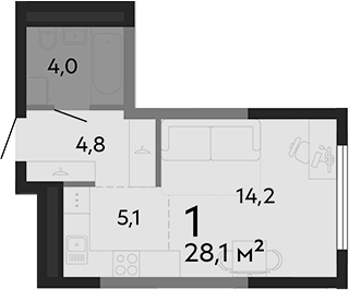 Планировка Студия, 28,1 м² в ЖК Парк культуры