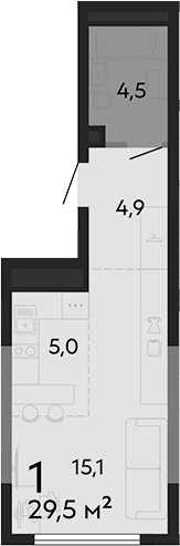 Планировка Студия, 29,5 м² в ЖК Парк культуры