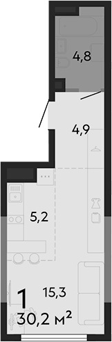 Планировка Студия, 30,2 м² в ЖК Парк культуры