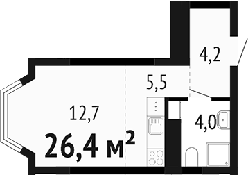 Планировка Студия, 26,4 м² в ЖК Парк Победы