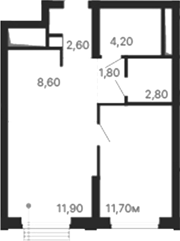 Планировка 1-к.кв, 43,8 м² в ЖК Парк Столиц