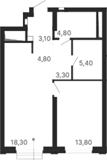 Планировка 1-к.кв, 53,5 м² в ЖК Парк Столиц