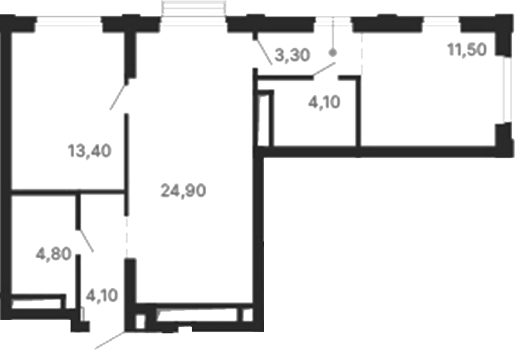 Планировка 2-к.кв, 66,1 м² в ЖК Парк Столиц