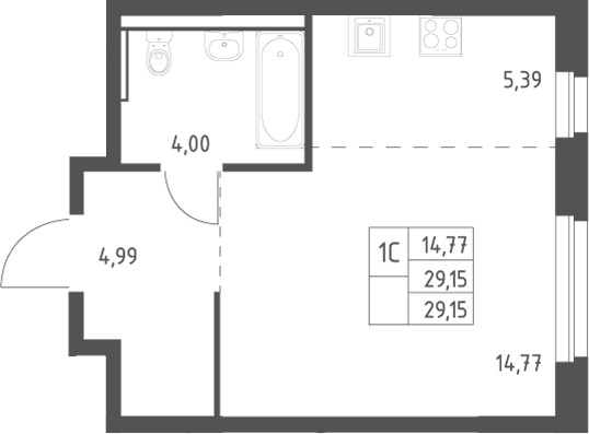 Планировка Студия, 29,15 м² в ЖК Пайер