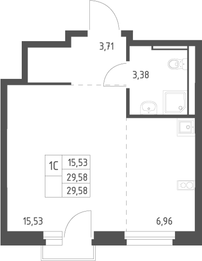 Планировка Студия, 29,58 м² в ЖК Пайер