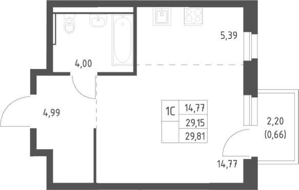 Планировка Студия, 29,81 м² в ЖК Пайер