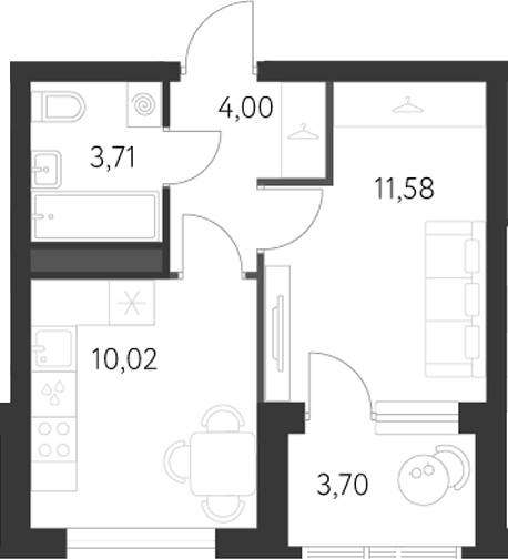 Планировка 1-к, 31,2 м² в ЖК Первый Академ
